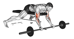Barbell Lying Preacher Curl exercise demonstration for Biceps, and Upper Arms, Barbell