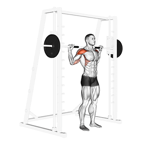 Smith Standing Behind Head Military Press exercise demonstration for Shoulders, Smith machine