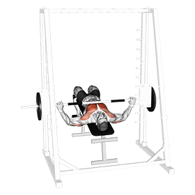 Smith Wide Grip Decline Bench Press exercise demonstration for Chest, Smith machine