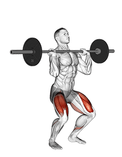 Barbell Jerk Dip Squat exercise demonstration for Thighs, Barbell