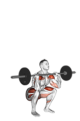 Barbell Squat to Shoulder Press exercise demonstration for Thighs, Barbell
