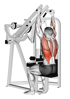 Lever Lateral Wide Pulldown exercise demonstration for Back, Leverage machine