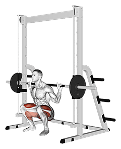 Smith Full Squat exercise demonstration for Quadriceps, and Thighs, Smith machine