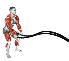Battling Ropes Inside Circle exercise demonstration for Thighs, Battling Rope