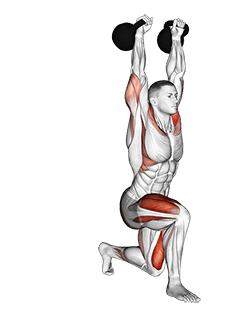 Kettlebell Lunge Clean and Press exercise demonstration for Quadriceps, and Thighs, Kettlebell