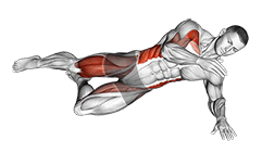 Side Bridge with Arm Leg Swing exercise demonstration for Quadriceps, and Thighs, Body weight