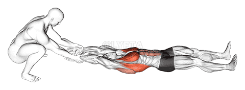 Assisted Straight Arms Lying Stretch demonstration